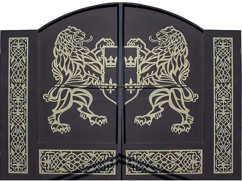 Металлические распашные ворота «Геральдические львы» (плазменная резка) 2500х1800 мм  в  Батайск! по низким ценам